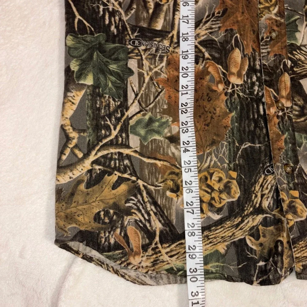 CABELA'S Camo Hunting Shirt Mens M Brown Seclusion 3D Vented Mesh Back Button Up